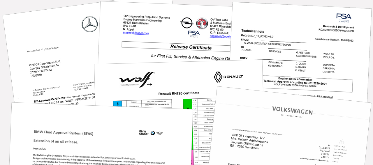 Wolf Motoröl Freigabenbriefe Beispiele